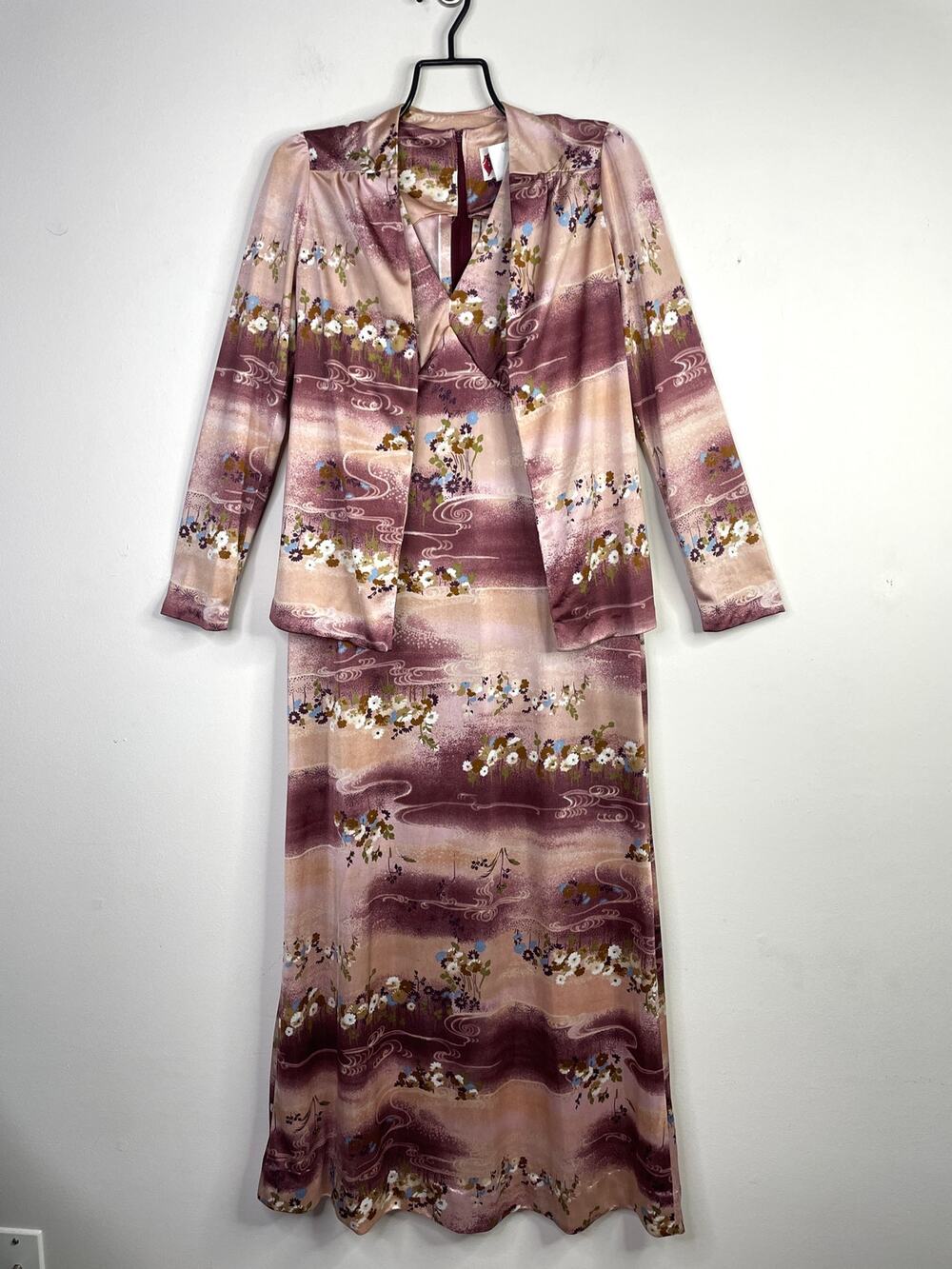 Vintage Holo Holo Silky Knit Hawaiian Maxi Dress and Jacket Set Floral Mod 4